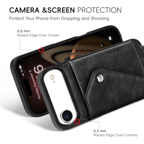 LUCKYCOIN Crossbody Phone Case for iPhone Air,100% Genuine Leather Phone Wallet Case for Women,Fashion Premium Hands-Free Phone Purse with Expandable Flip Card Holder & Adjustable Strap - Retro Black by LUCKYCOIN - Used condition - Image 3