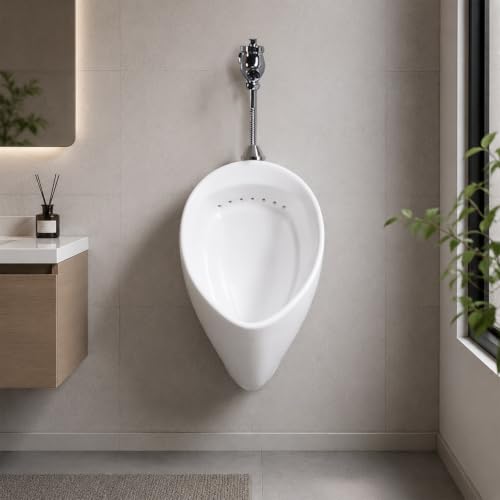 Orinal de pared, orinal cerámico con válvula manual de retardo para ahorro de agua, orinal de pared de cerámica cocida a alta temperatura con tapón de filtro cerámico para baño y sanitarios comerciales miniatura 4