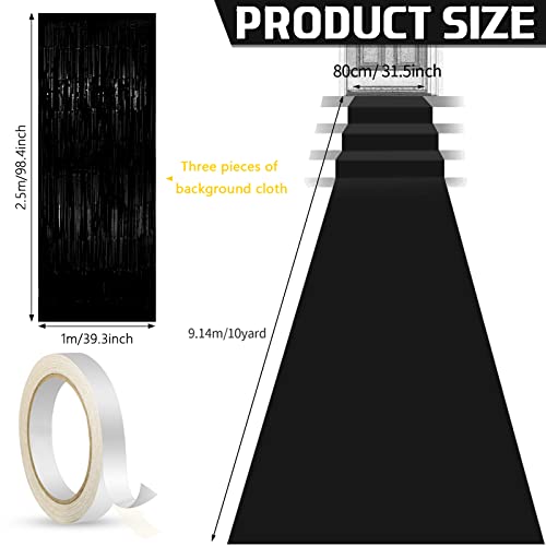 Tegeme Carpet Runner Aisle 2.6 x 30 Feet with Carpet Tape and 4 Pieces of 8.2 x 3.2 Feet Metal Tinsel Tassel Curtains for Halloween Birthday Wedding Party Decoration(Black) by Tegeme - Image 2
