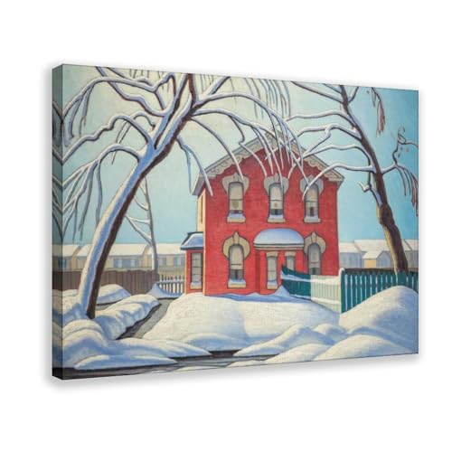 Impression sur toile Lawren Harris tableau The Red House in Winter grand format cadre