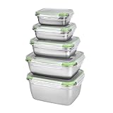 UPTRUST Stainless Steel Food Storage Containers | Leak Proof & Airtight Lids | Set of 5 Containers, Dishwasher & Freezer Safe, Green