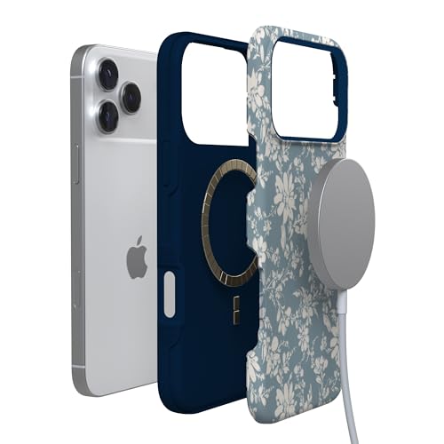 Coque iPhone 17 Pro floral bleu MagSafe antichoc motif élégant - 4