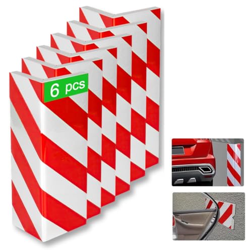 6 Paracolpi Garage Autoadesivi 40x15x2 cm, Rosso/Bianco