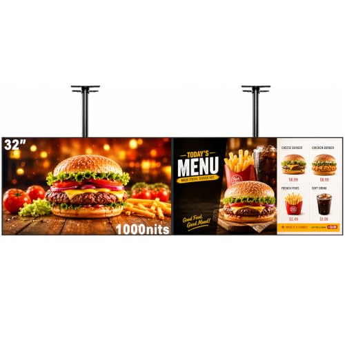Image of 32inch Digital Signage,1000nits High Brightness Advertising Display, Slim Fit Frameless LCD Monitor, CMS Remote Publishing, 24 /7 Operation, Smart Split Screen Play, HDMI /USB /WiFi