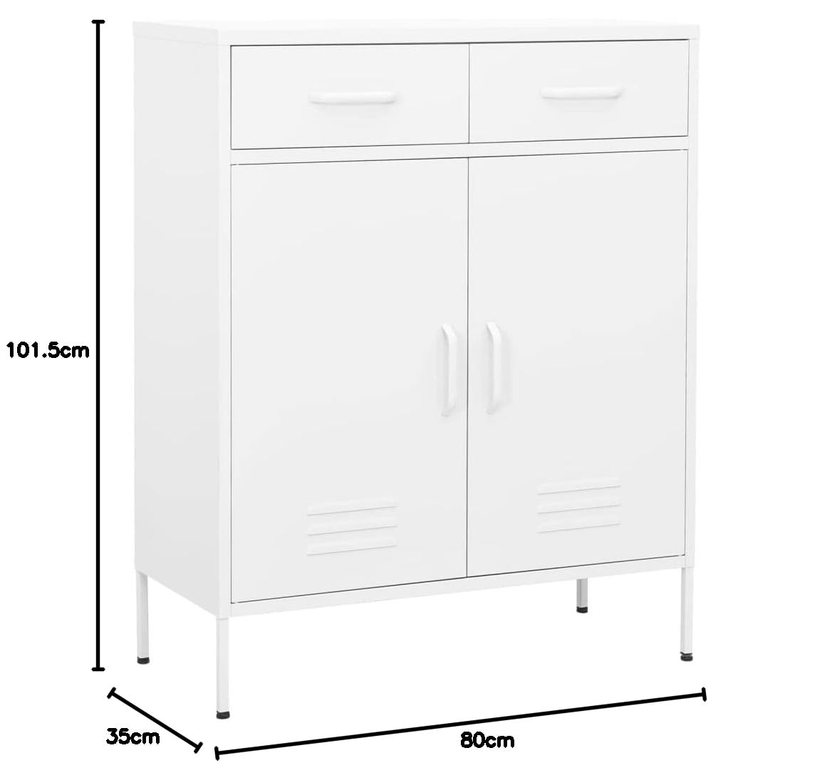 Generisch Weißer Stahlschrank – 80 x 35 x 101,5 cm, Metallschrank mit verstellbaren Einlegeböden und Vollauszugsschubladen – Ideal für Garage, Büro und Zuhause