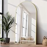 COFENY Bogen Ganzkörperspiegel, 206 × 104 cm Spiegel Groß mit Goldrahmen, Groß Spiegel Wand zum Stehen, Anlehnen oder Hängen, Stand Spiegel für Schlafzimmer, Wohnzimmer