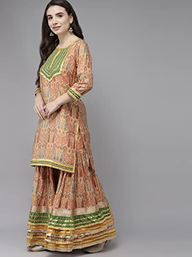 Image of ishin Women's Rayon Burgundy Embellished A-Line Kurta set With Skirt