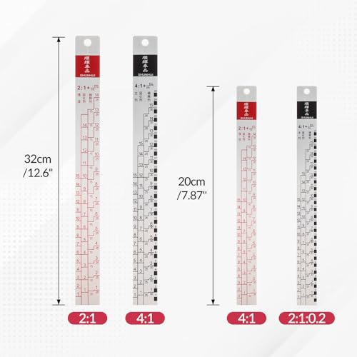 Car Paint Measuring Scale Mixing Ruler 2:1 & 4:1 Easy Mixing Aluminium Alloy Car Coating Color for Vehicle Painting, Large