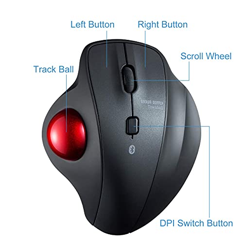 Sanwa Bluetooth Ergonomic Trackball Mouse, Optical Vertical Rollerball Mice, Silent Buttons, 600/800/1200/1600 Adjustable Dpi, Compatible With Macbook, Windows, Macos, Ipad, Android, Ios, Chrome Os #TOP1