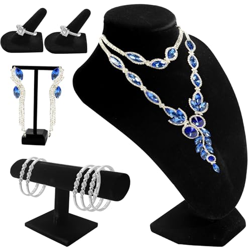 SENONAPO 6 Pcs Velvet Jewelry Display Set- Velvet Necklace Bust Holder Mannequin Bust & T-Bar 2 T Shape Earring Stand 2 Ring Finger Jewelry Holder Bracelet Organizer for Jewelry Showcase