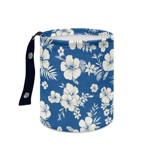 Image of Blue Tropical Flower Car Garbage Can Mini Car Trash Bin Hanging Headrest with Adjustable Buttons Multipurpose Cars Organizer