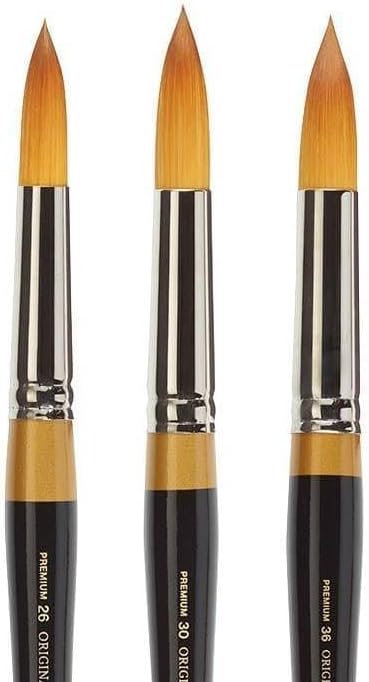 Miniatura 2 de KINGART Cepillo de artista de la serie GRANDE ROUND WASH Gold 9700-26, pelo sintético Taklon dorado, mango corto, para acuarela, acrílico y pintura