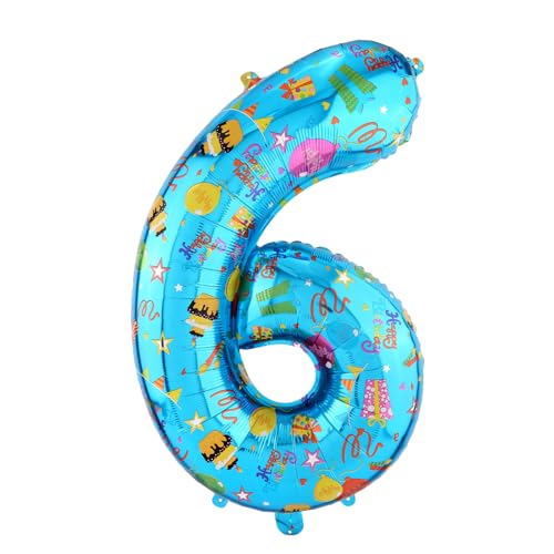 32 Inch Blue Number Balloon, Large Aluminum Film Balloon with Colorful Cartoon Prints Birthday Party Decorations for Kids Boys Girls Baby Shower Anniversary Wedding Celebration Decor (6)