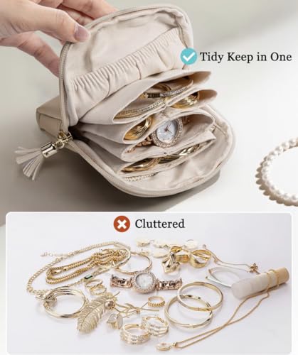 WENICER Small Travel Jewelry Case, Jewelry Pouch Bags with Zipper,Velvet Jewelry Organizer Storage Bag for Bracelet Rings Earring, Valentines Gifts for Women-Cream White - Image 7