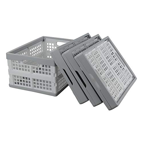 Ikando Caja de Almacenamiento Plegable de Plástico, Gris Claro y Blanco, 4 Paquetes