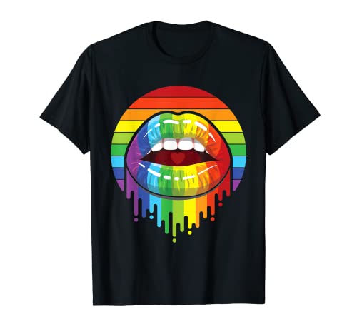 Labios Gay Cool Hermoso Arco Iris Lindo Con orgullo Apoyo Iguald Camiseta