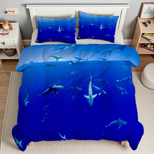 Housse de couette 200x200 bleu requin avec fermeture éclair invisible et microfibre - 4