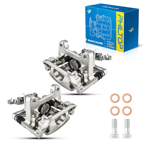 Image of PHILTOP Rear Disc Brake Caliper Assembly Volkswagen For 2015-2022 Passat, 2016-2021 Golf, 2016-2019 Golf SportWagen, 2017-2018 GTI, 2015 Golf 1.8L, 19B7273+19B7272 Pair Set of 2 Rear Driver Passenger