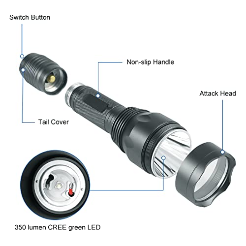 Feerien Green Light Tactical Flashlight, 350 Yards Hunting Flashlight With Universal Picatinny Rail Mount, Remote Pressure Switch For Night Hunting, Runs 5 Hours Grey #TOP3