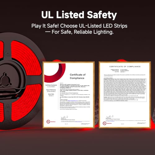 Image of BTF-LIGHTING FCOB COB LED Strip Red Color 5mm Width UL Listed Super Narrow Flexible Uniform Light DC24V 16.4FT CRI 90+ Dimmable LED Ribbon for Bedroom Home Indoor Decor(No Adapter or Controller)