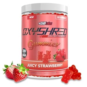 EHP Labs OxyShred Gummies – Pre Workout Gummies & Energy Chews with 100mg Caffeine, L-Carnitine for Thermo & Metabolic Support, All Natural Energy Boost – Strawberry Flavor – 60 Servings