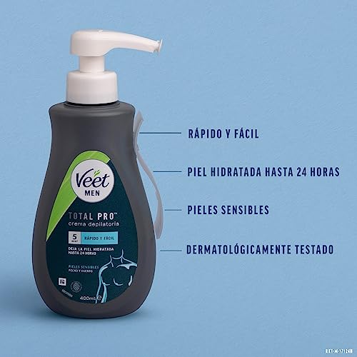 Veet Men Crema Depilatoria Masculina para Pecho Espalda Brazos y Piernas, Pieles Sensibles, Color Gris, 400 ml (Paquete de 2)