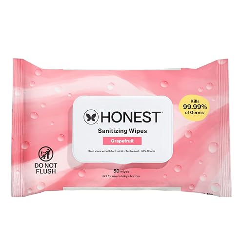 Image of The Honest Company Grapefruit Grove Sanitizing Wipes, Kills 99.99% of Germs, Safe for All Hands, Antibacterial, Dermatologist Tested, 50 Count