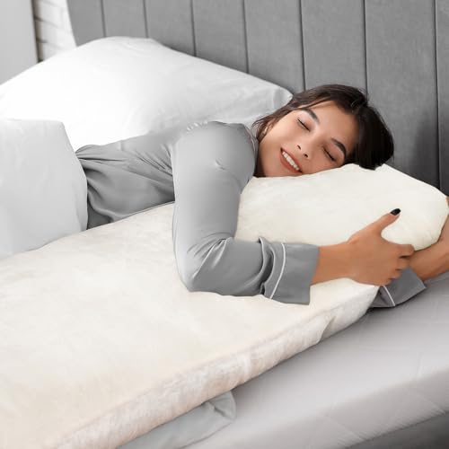Image of BEDELITE Body Pillow Cover with Zipper, Off White, 20x54 Inch, 1 Pack | Body Pillow Pillowcase, Super Soft and Cozy Fuzzy Fleece, Luxury Plush Long Pillowcase, Versatile Comfort for All Seasons