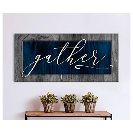Sense Of Art | Gather V2 | Pantry Sign | Pictures For Living Room | Dining Room Wall decor | Farmhouse Decor | Kitchen Decor | Gather Signs For Home Decor (Dark Blue, 42x19)