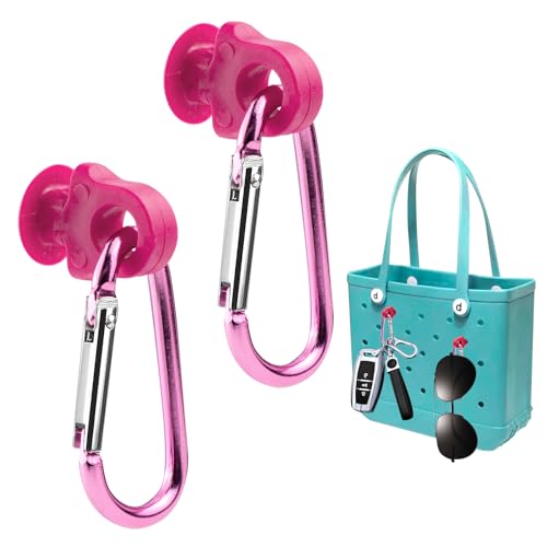 2 Set Hooks Set Accessories Compatible for Bogg Bag, Bogg Bag Accessories, Insert Carabiner Key Chain Holder Charms, Compatible for Small & Large Beach Bags (Rose Red)