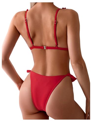 SweatyRocks Women's 2 Piece Swimsuits Ruffle Trim Spaghetti Straps Triangle Bikini Set2
