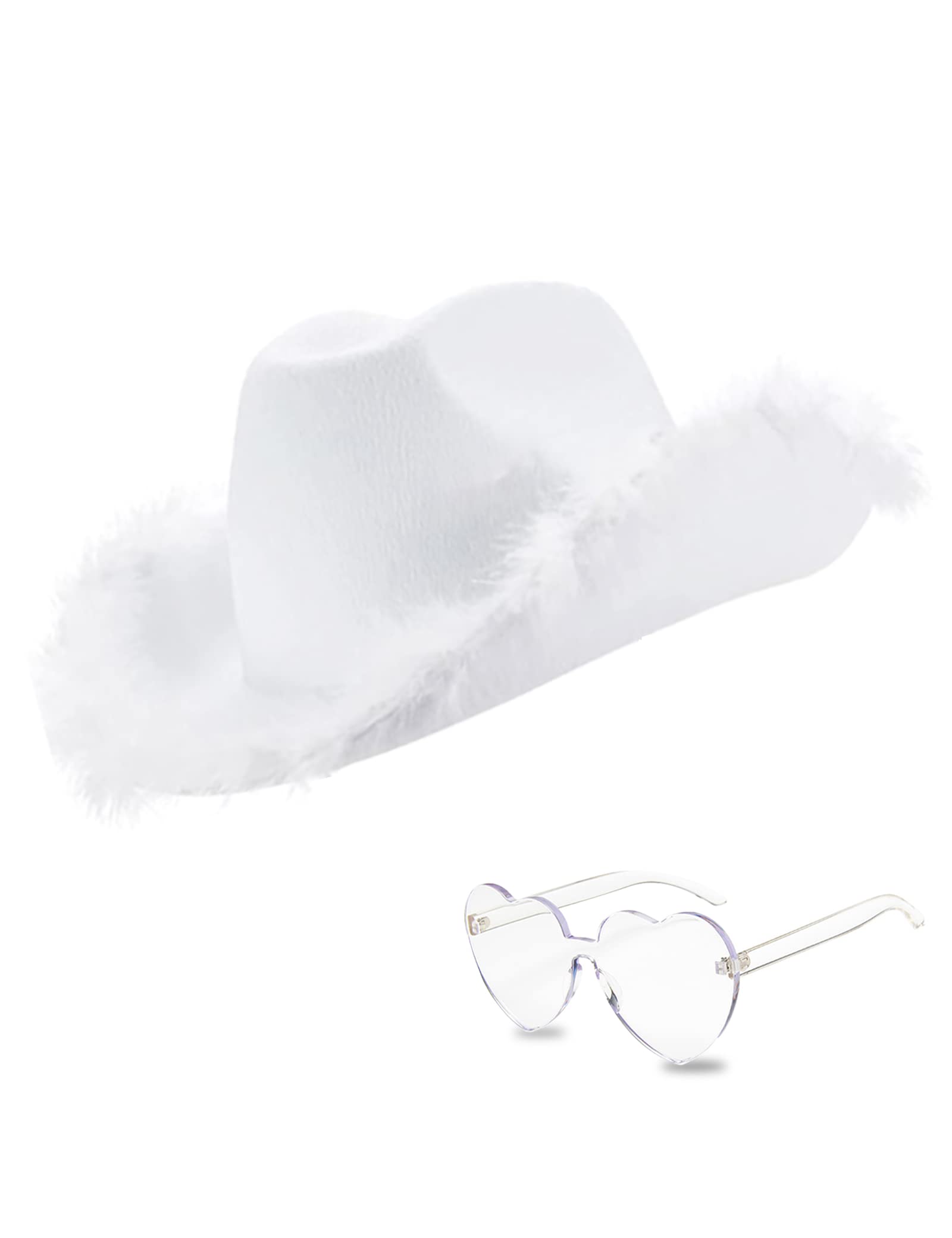 db11 Cowboy Hat Cowgirl Hat with Sequins Rodeo Party Hats with Heart Glasses (White), L