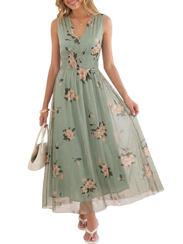 ANRABESS Womens Summer Floral Dress V Neck Sleeveless A Line
