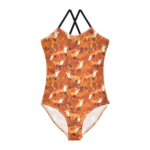 senya Girls Swimsuits One-Piece Swimwear Tie Bathing Suit Beach Summer Round Neck 9-10T Fox Pattern