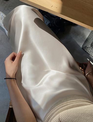 Women's Satin Long Skirt Elastic Waist Loose Casual High Waist Flowing Hem Straight Hip A-Line Solid Skirts 5