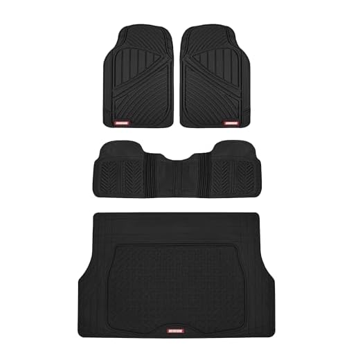 Motor Trend FlexTough Performance All Weather Rubber Car Floor Mats with Cargo Liner - Full Set Front & Rear Floor Mats for Cars Truck SUV, Automotive Floor Mats (Black)