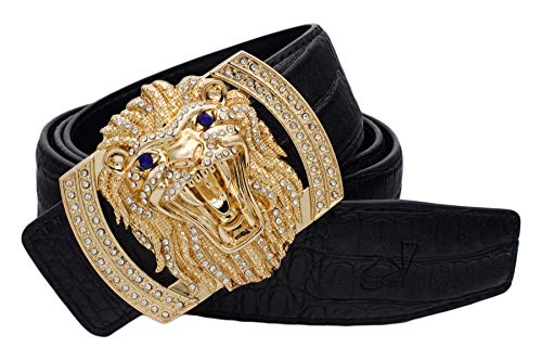 Cinturón de Cuero for Hombre Correa Cocodrilo Hebilla Diamante León 38 mm Silver 32 36 2