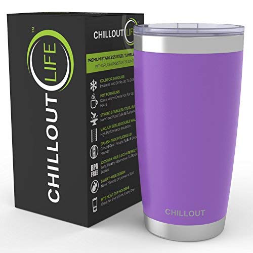 Chillout Life 20 Oz Stainless Steel Tumbler With Lid - Double Wall Vacuum Insulated Coffee Mug With Splash Proof Lid And Straw For Hot & Cold Drinks, Powder Coated Purple (1 Unit) #TOP1