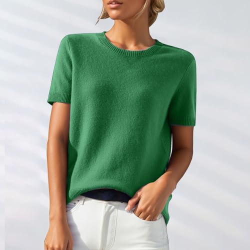 Short Sleeve Sweater for Women Plain Chunky Knitted Crew Neck Pullover Tops Business Casual Office Work T Shirts2