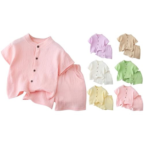 Toddler Linen Cotton Short 𝐏ajamas Matching Top & Shorts Baby Boys Girls Summer Fall Loung𝐞wear Outfits Breathable 𝐏𝗝s