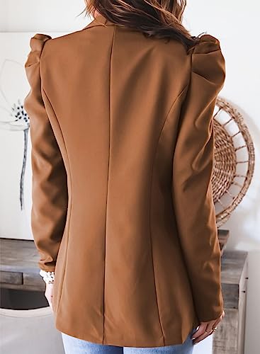 KIRUNDO Women's 2026 Spring Fall Casual Blazers Puff Sleeve Lapel Open Front Work Suit Office Blazer Jackets with Pockets(Brown, Medium) — view 4