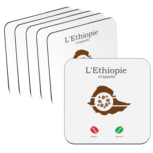 sous Verre en Bois - L'Ethiopie et Son Café m'appellent Voyage - Lot de 6 (95 x 95 mm)