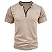 WENKOMG1 Shirts Casual, Short Sleeve Henley Shirt Summer Work Button T-Shirts Graphic Tees Men T Shirt for Camiseta Hombre Algodon (XXL, Khaki)