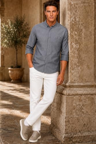 Image of Louis Philippe Men's Slim Fit Signature Oxford Easy Care, Natural Stretch Full Sleeve Solid Casual Shirt, Cotton