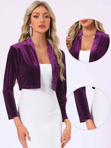 Image of Allegra K Velvet Shrug for Women's Long Sleeve Open Front Cardigan Cocktail Party Cropped Bolero Jacket