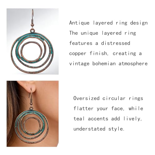 Boho Mixed Metal Earrings for Women, Western Copper Dangle Earrings (Copper) by Yeqeyiq - Used condition - Image 7