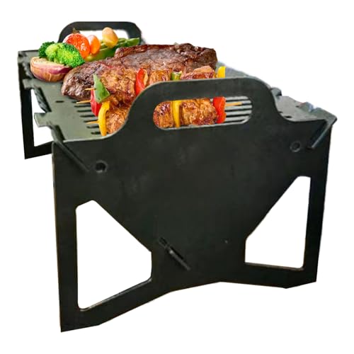 Parrilla de barbacoa de carbón – Parrilla de barbacoa con ranura resistente plegable para senderismo, equipo de cocina portátil para jardín al aire libre, patio, picnic, playa, fiesta, patio trasero