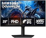 Samsung 25" Odyssey G4 Series FHD Gaming Monitor, IPS Flat Panel, 300Hz, 1ms, G-Sync Compatible, AMD FreeSync Premium, HDR10, DisplayPort, HDMI, Fully Adjustable Stand, LS25HG402ENXZA