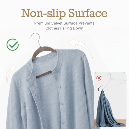 Image of HOUSE DAY Taupe Velvet Hangers 60 Pack, Non Slip Clothes Felt Hanger Heavy Duty for Coat, Premium Slim Space Saving Suit Hangers for Closet Organizer, 360 Rotating Silver Hook
