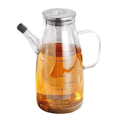 Dispensador de Aceite de Cocina de Vidrio de 1000 ml, Aceitera Antigoteo con Marcas de Medición, Silicona Antideslizante, Ideal para Aceite de Oliva, Vinagre, Salsa de Soja